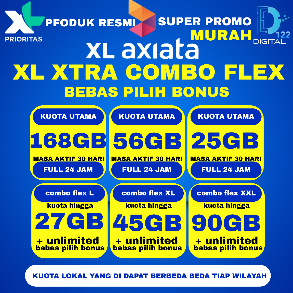 PROMO KUOTA XL AXIATA XTRA COMBO FLEX BEBAS PUAS  NASIONAL FULL 24JAM SEMUA WILAYAH KUOTA TERAKUMULA