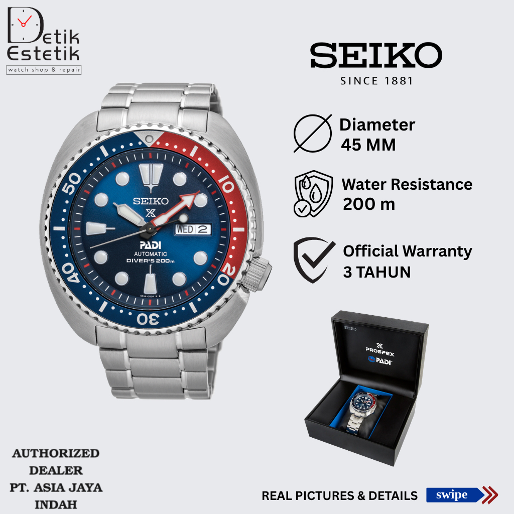 Jam Tangan Seiko Prospex SRPE99K1 / SRPE99 PADI Pepsi Turtle Automatic Divers 200m Stainless Steel O