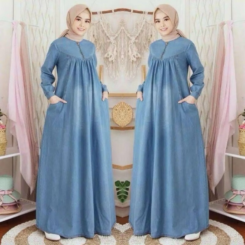 Gamis Jeans Ambi Dress Terbaru Trendy Gamis Lebaran Baju Gamis Muslim 2026