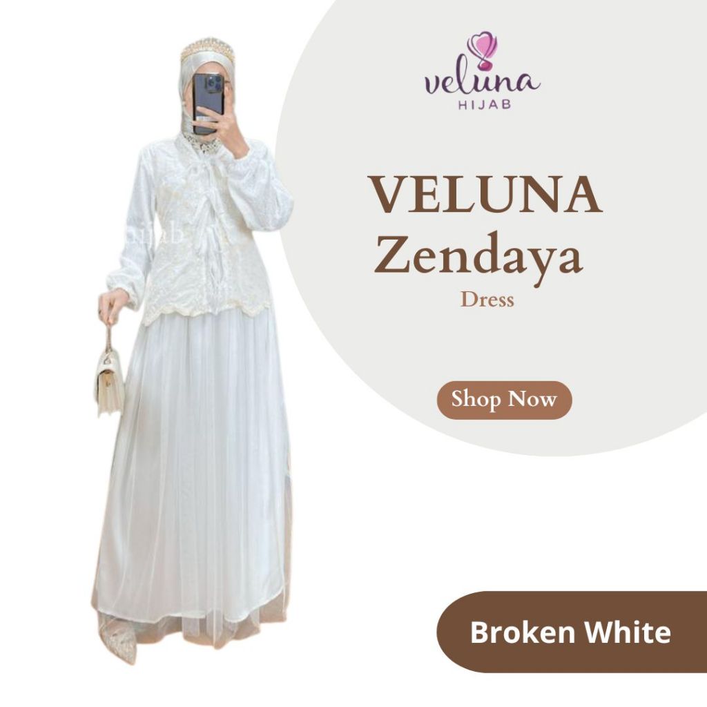 VELUNA HIJAB - Zendaya Dress Lebaran - Broken White