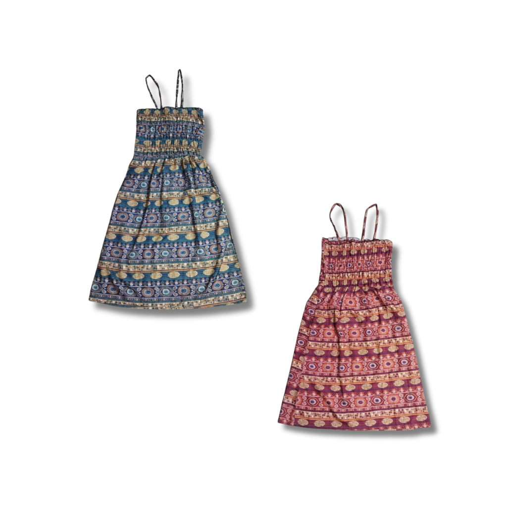 Dress Anak Perempuan Motif Etnik Lengan Tali Kecil