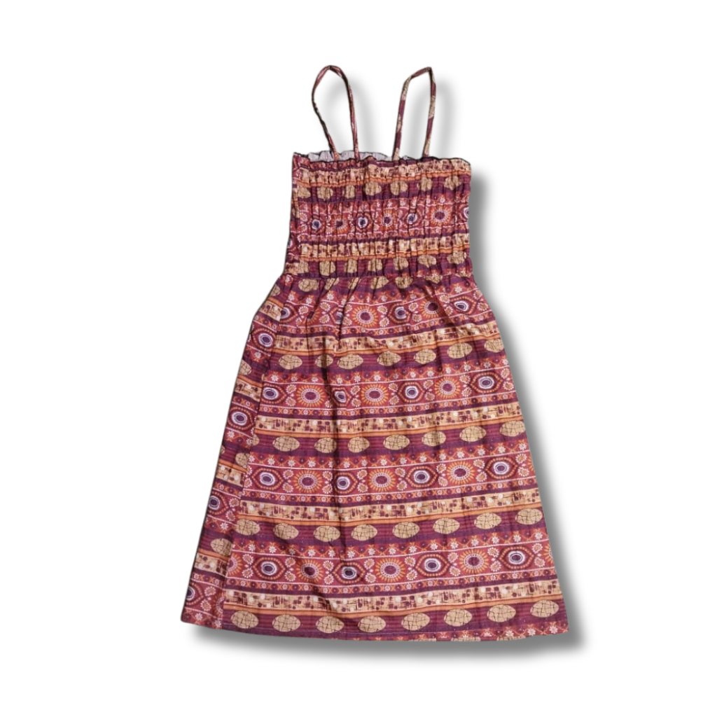 Dress Anak Perempuan Motif Etnik Lengan Tali Kecil