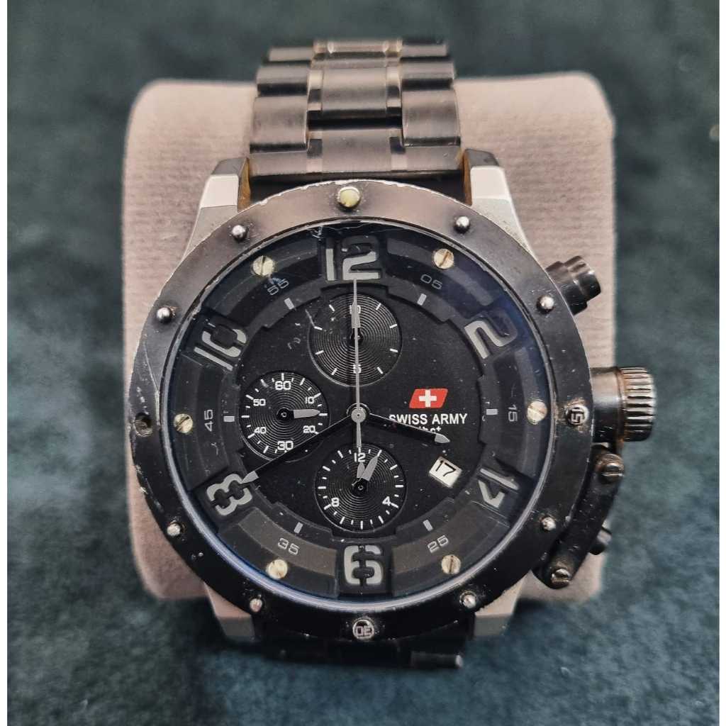Jam Tangan Pria Swiss Army Chronograph Black Dial Quartz Original