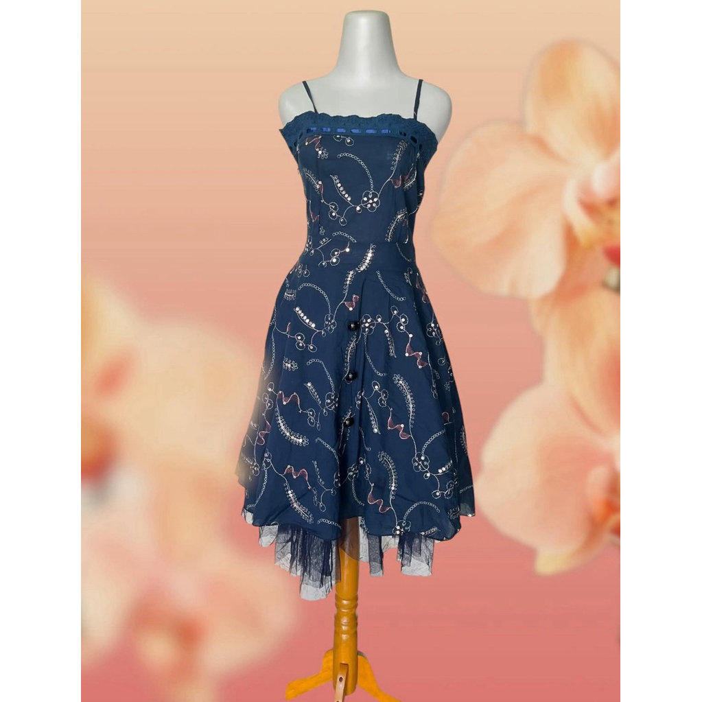 navy bride dress - Fairy dress - yearbook - shabby chic - coquette - garden party - vintage