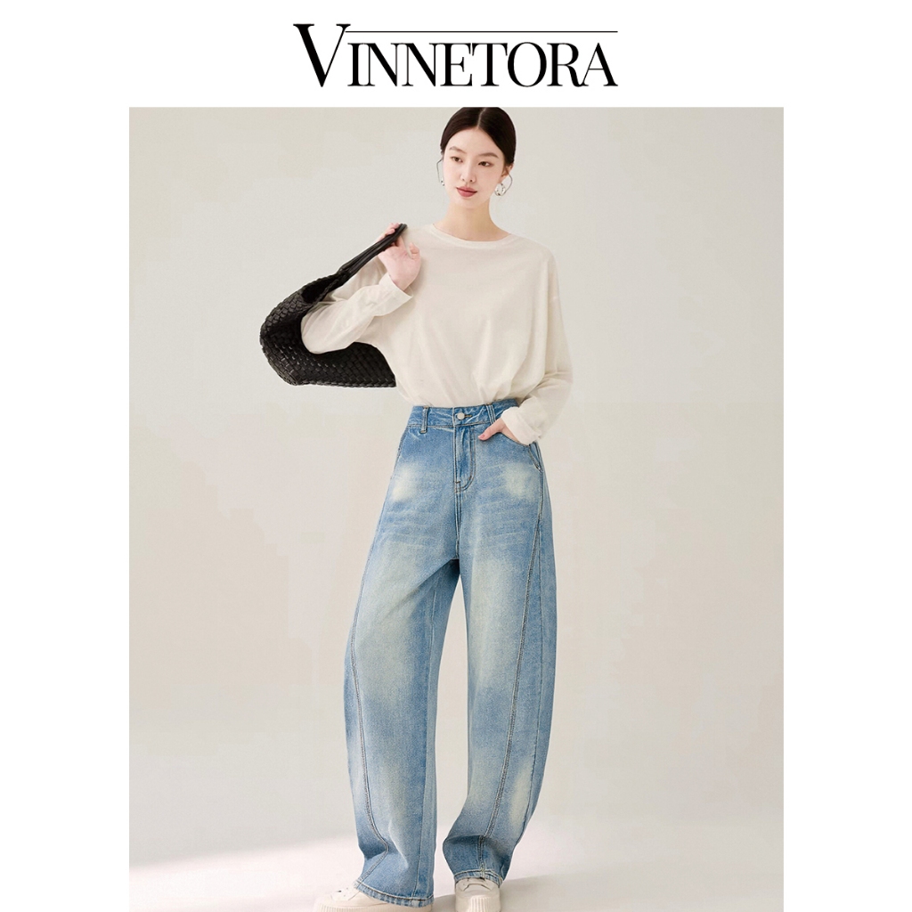 VINNETORA Barrel Jeans Wanita Oversize Celana Jeans Wanita 8858