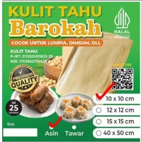 kulit tahu 10x10,12x12untuk dimsum,rolade ,fishroll.