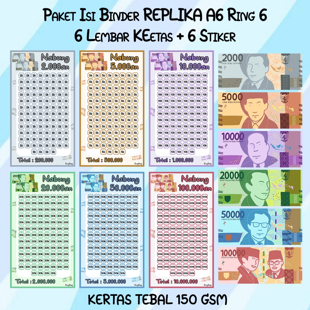 Kertas Binder dan Stiker Replika Uang