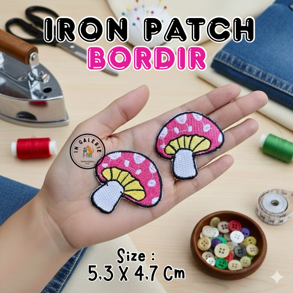 ( TINGGAL SETRIKA ) patch Iron Bordir Mushroom Iron Patch Full Bordir Jamur Emblem Bordil Tempel Tam