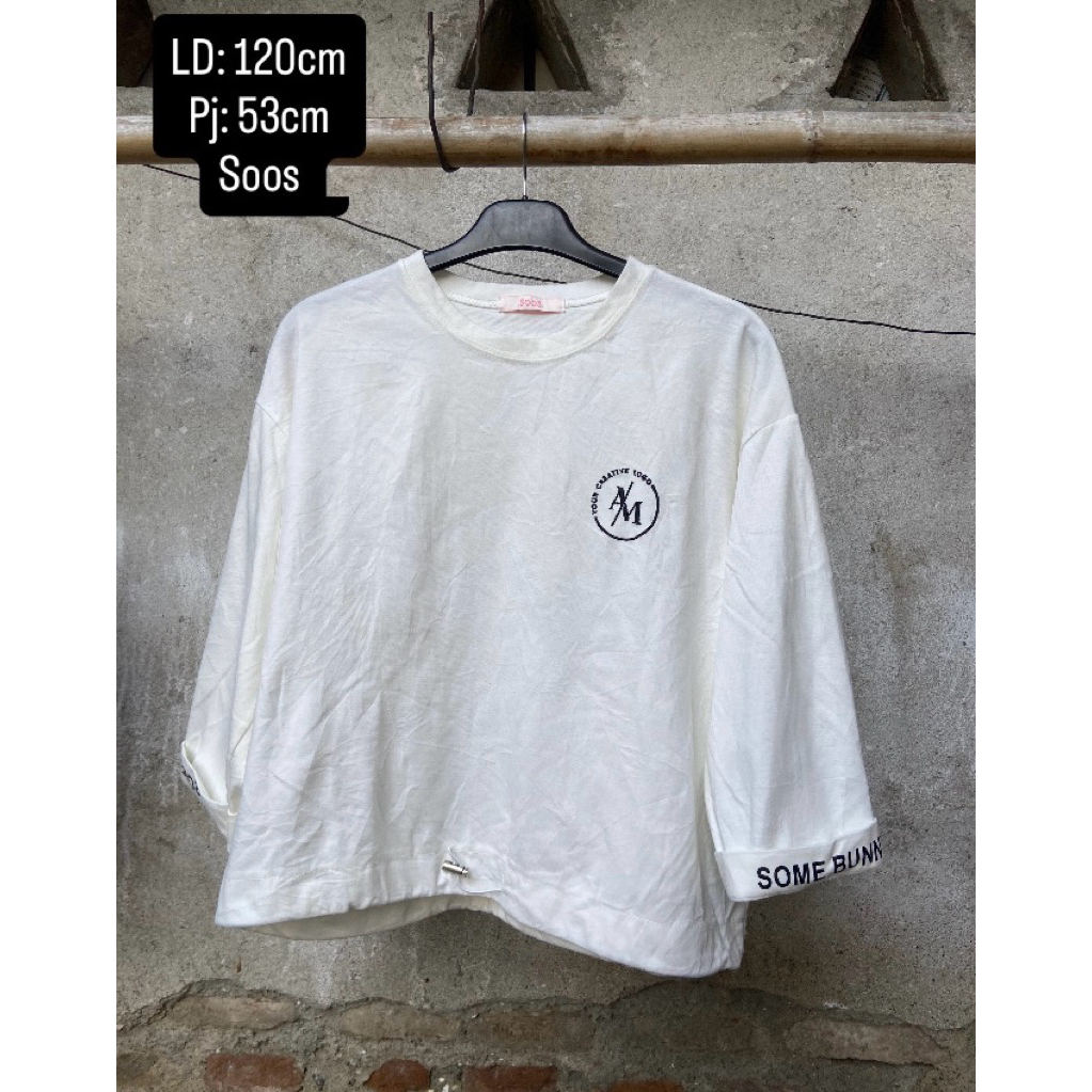 atasan kaos lengan 7/8 putih tebal jumbo big size