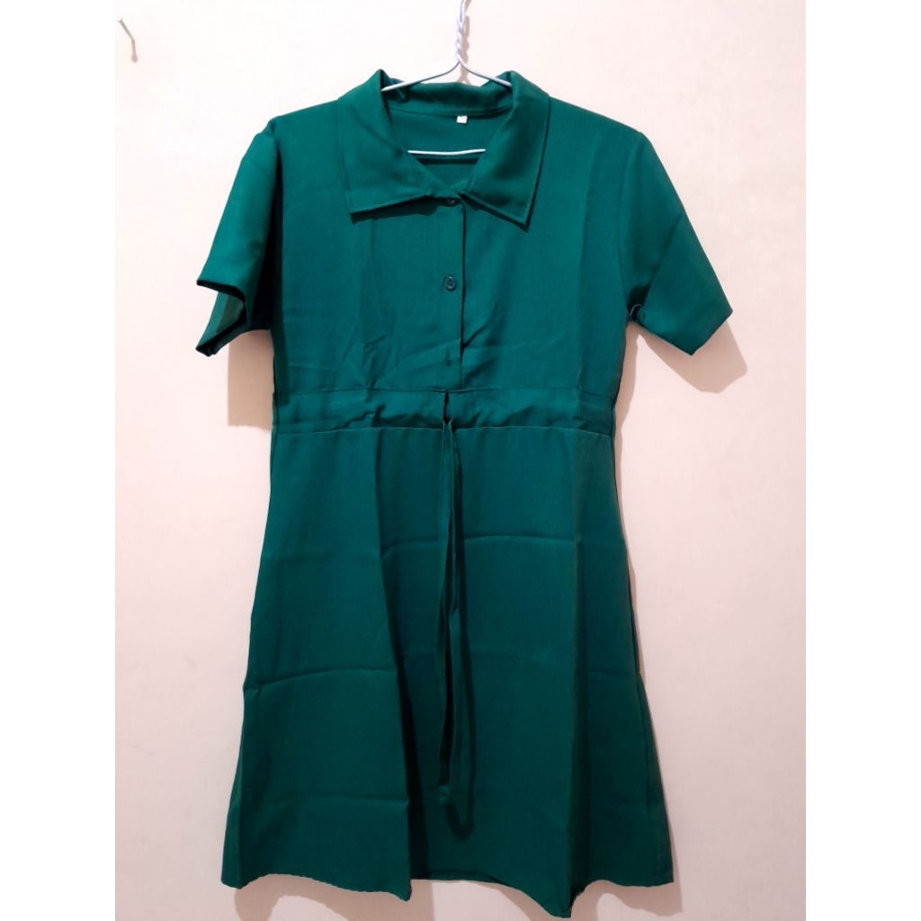 Midi Dress Natal Hijau Botol (Size M)