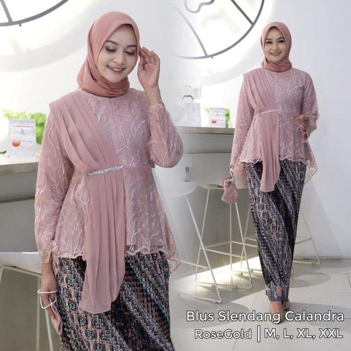 SETELAN KEBAYA AURORA SELENDANG/KEBAYA MODERN/KEBAYA WISUDA WARNA ROSE GOLD