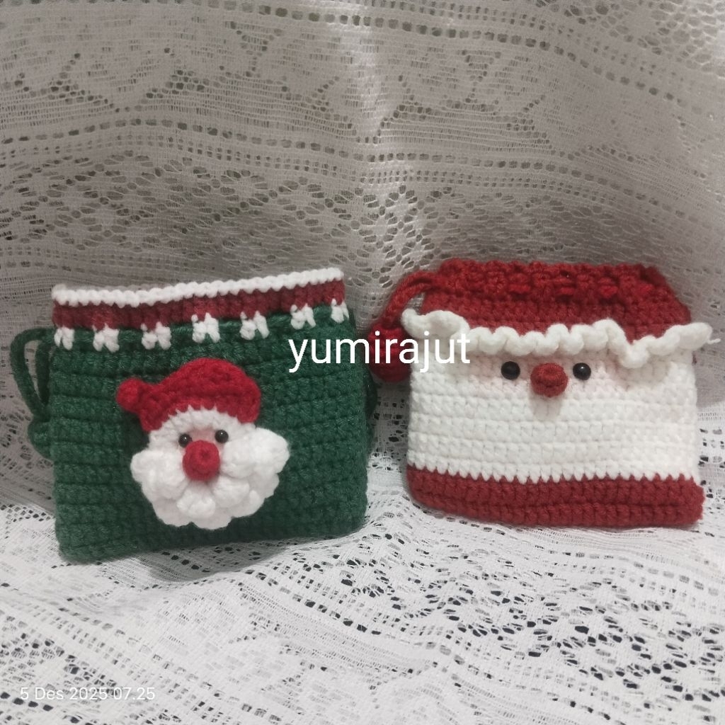 Pouch Christmas kado natal hadiah natal ornamen natal santa dompet rajut