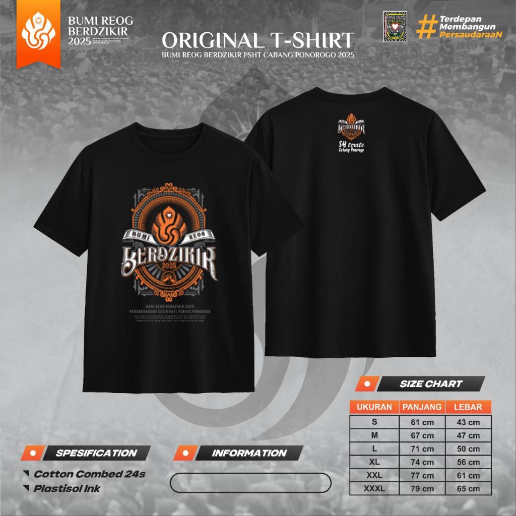 Kaos Official Resmi Bumi Reog Berdzikir PSHT BRB 2025 Ponorogo Cotton Combed 24s Sablon Plastisol Hi