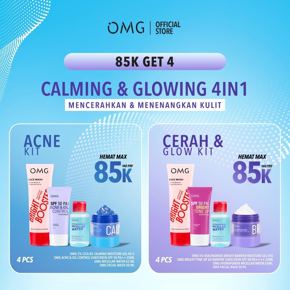 [85K GET 4] OMG OH MY GLOW 4in1 Paket Perawatan Wajah Calming & Glowing [Moisturizer, Facewash,Sunsc