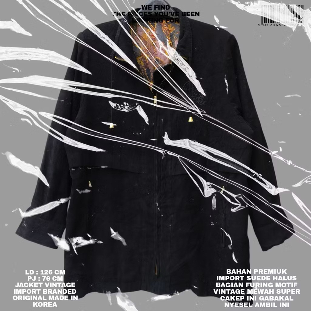 JACKET SUEDE VINTAGE KOREAN LOOK/SUEDE BLACK JACKET BAHAN SUEDE HALUS TEBAL FURING VINTAGE MOTIF PRE