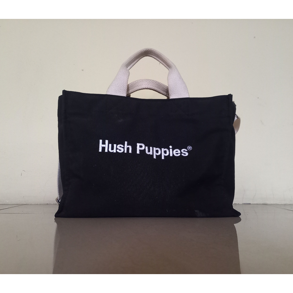 Hush Puppies Canvas Tote Bag Size Large Preloved - Black and White