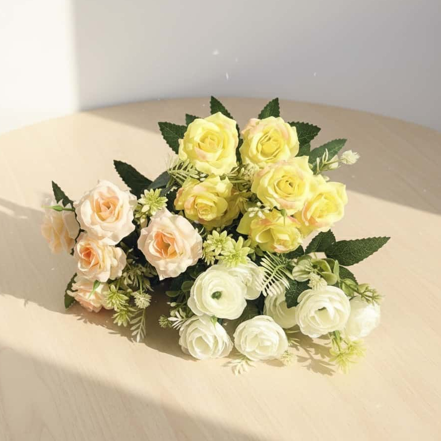 Bouquet Rose Artificial – Bunga Hias Palsu Untuk Dekor Kamar, Meja, Pelaminan, Buket Bunga & Pesta