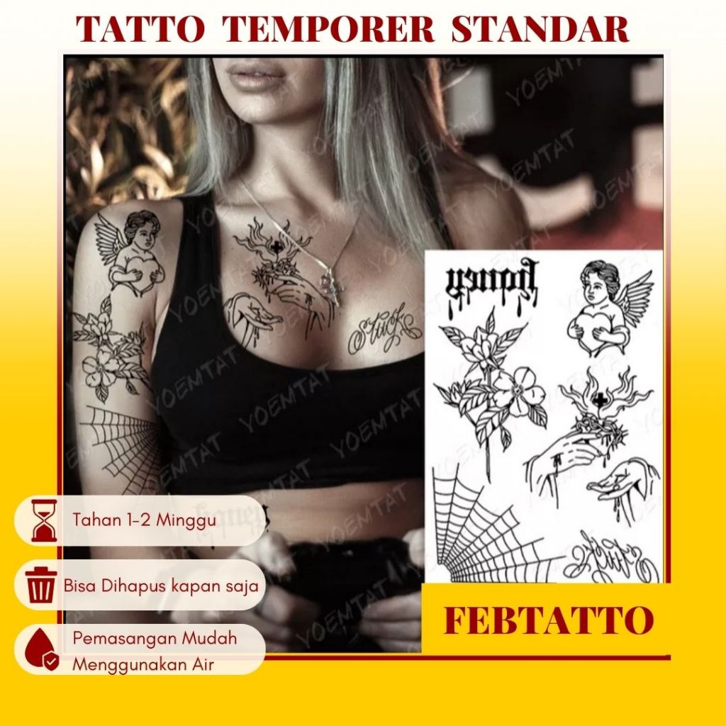 Tato Temporer Ukuran 21cmx15cm Motif Aesthetic Tatto Temporary Stiker Tato Halal Grosir Tato air mot