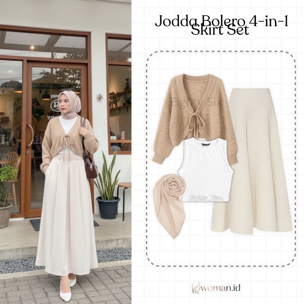 OOTD Korean Style Remaja Cardigan Rok Hijab Tanktop Set ||Outfit Remaja Kekinian 4in1