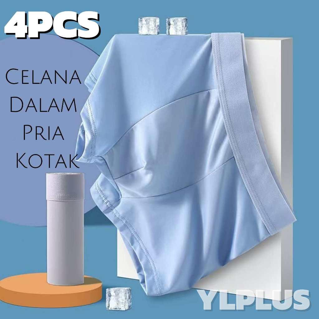 4PCS Celana Dalam Pria Boxer  Celana Dalam Ice Silk Pria Ice Silk Elastis Tipis Adem Lembut CD
