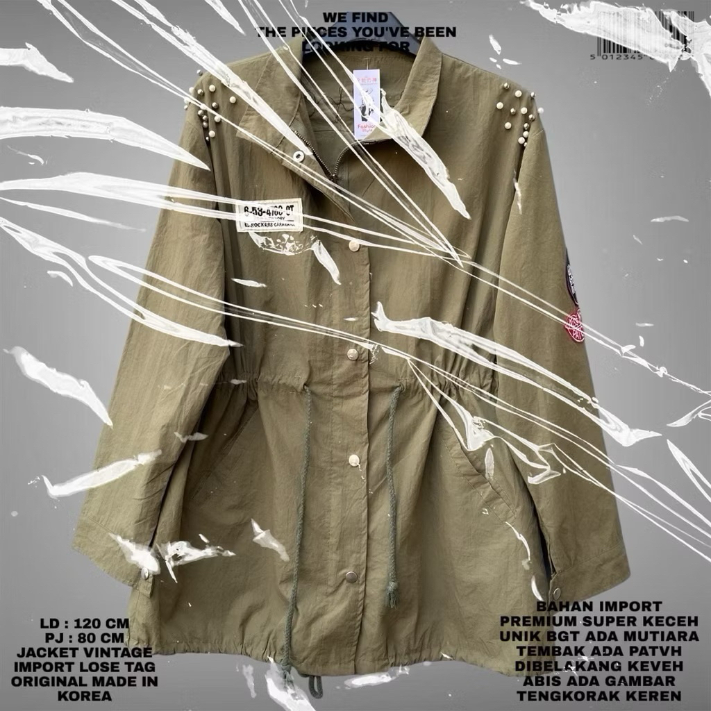 JACKET PARKA ARMY KOREAN STYLE KOREAN LOOK/BACK BORDIR TENGKORAK JACKET VINTAGE RETRO STYLE BAHAN CA