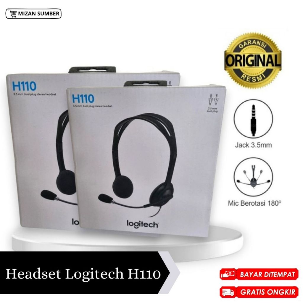 HEADSET LOGITECH H110 / HEADSET LOGITECH ORIGINAL / HEADSET STEREO DUAL PLUG / HEADPHONE / EARPHONE 