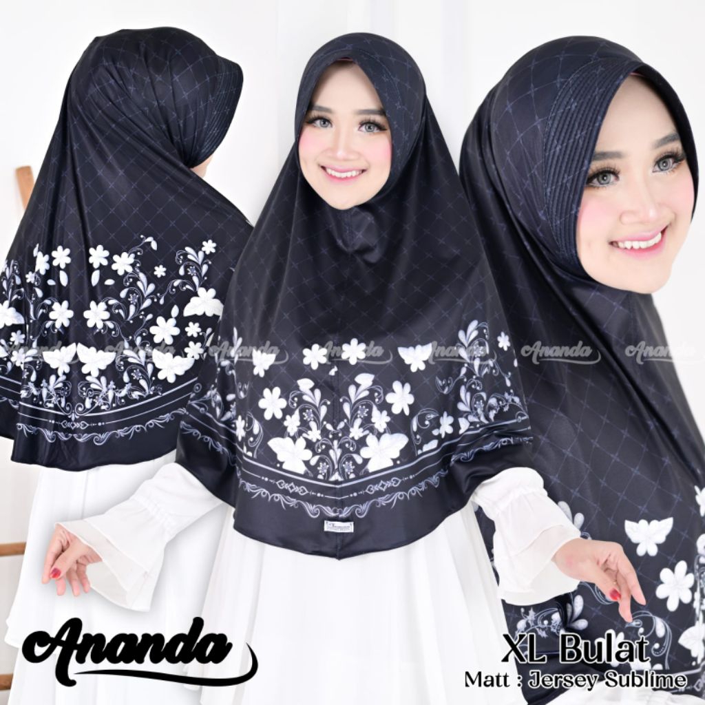 Hijab bergo pet Jersey printing motif hitam XL