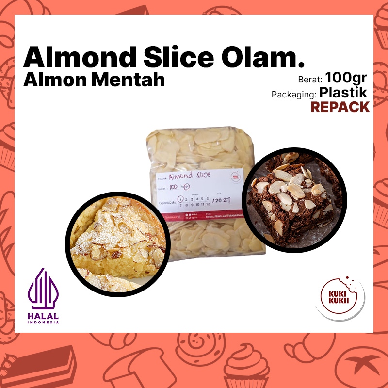 Olam Almond Slice Mentah REPACK 100gr | Kacang Almon Mentah 100 gram
