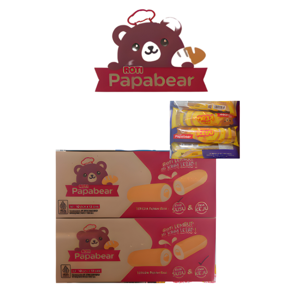 [VIBES] Papa Bear Roti Lembut Isi Krim Susu/Keju/Original 1 dus isi 120 Pcs papabear