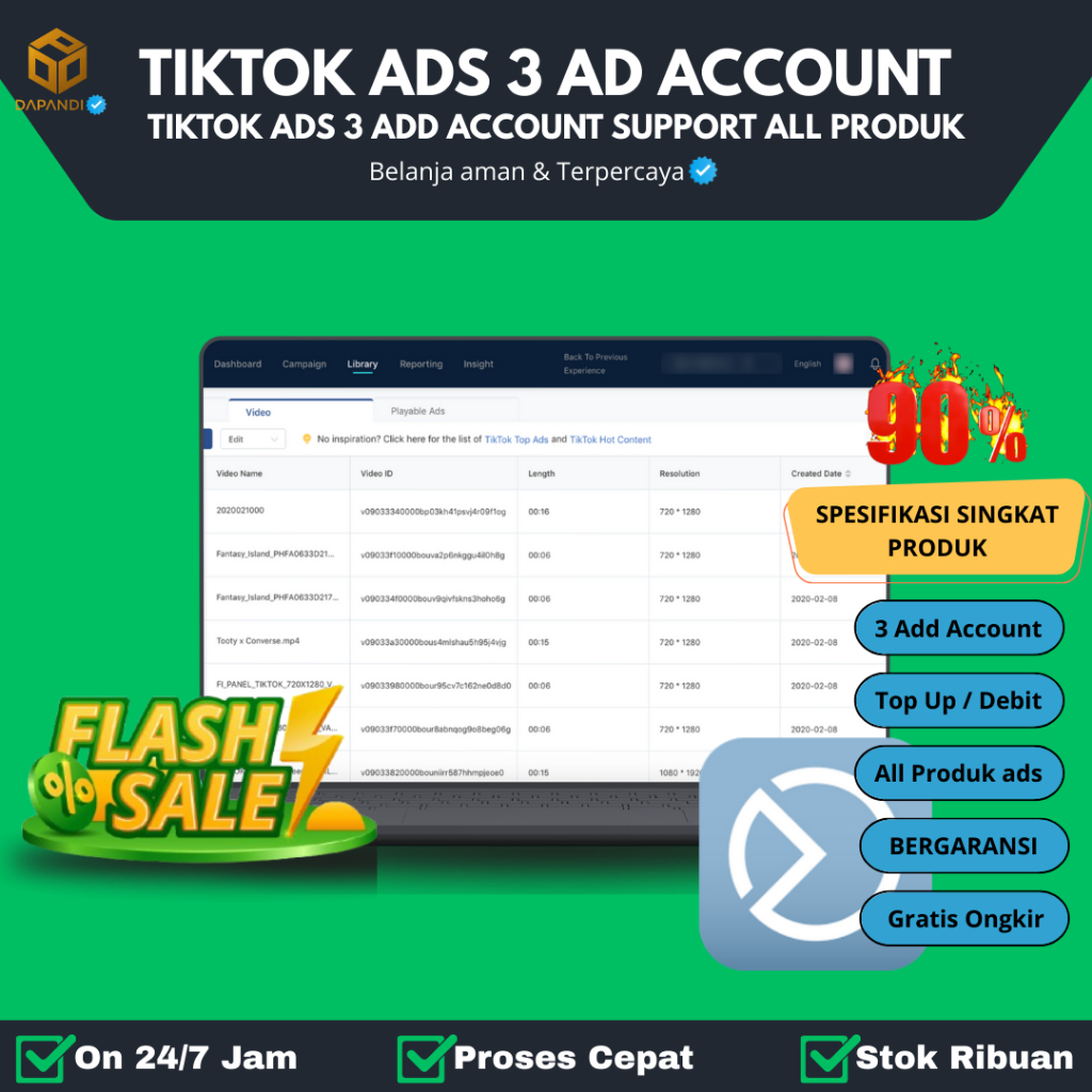 TikTok Ads Manager Berisi 3 Add Account Iklan Support Black Maupun Gresy Ads | DAPANDI ADS ID