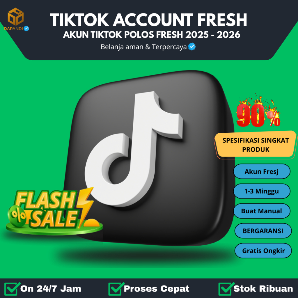 Akun Tiktok Polos Fresh Pembuatan 2025 - 2026 Random Usia 1-3 Minggu Random Dapandi Ads Id