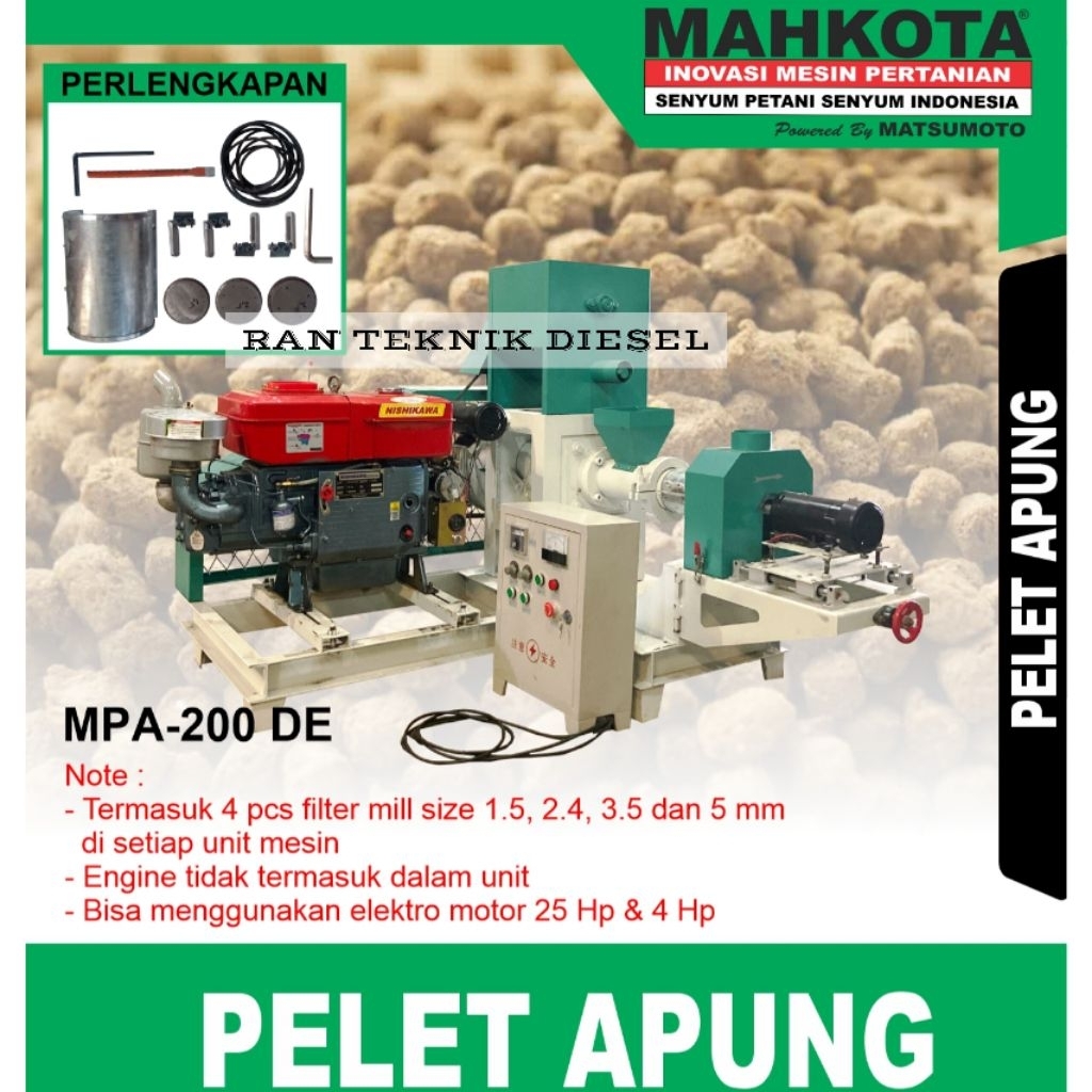 Mesin Cetak Pelet Apung Ikan MAHKOTA MPA 200 DE