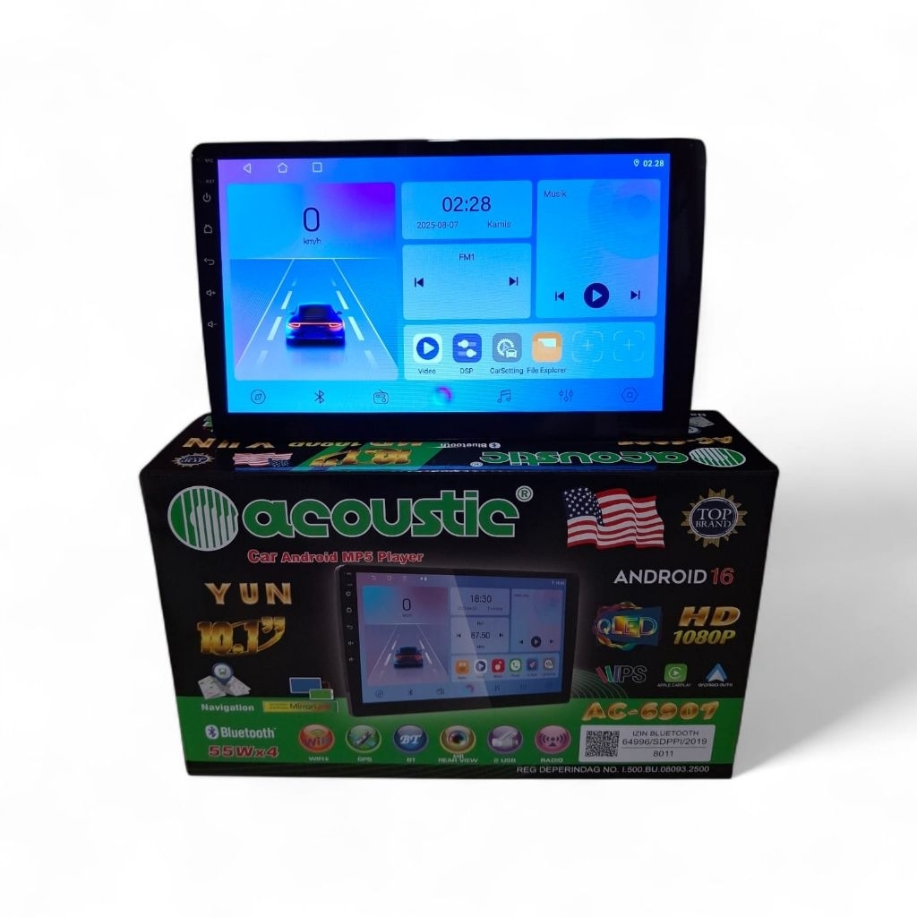 Head unit android 10 inch acoustic ac-6907 ram 4+64 support android auto+carplay