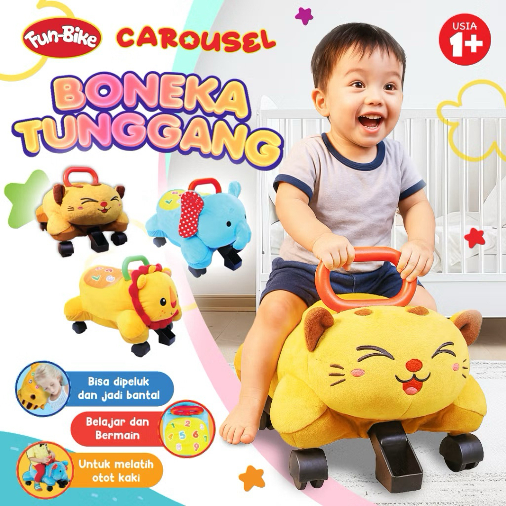 FUNBIKE CAROUSEL KELEDAI Mainan Boneka Tunggang Melatih Keseimbangan Anak Ride On Anak Bisa Dinaiki 