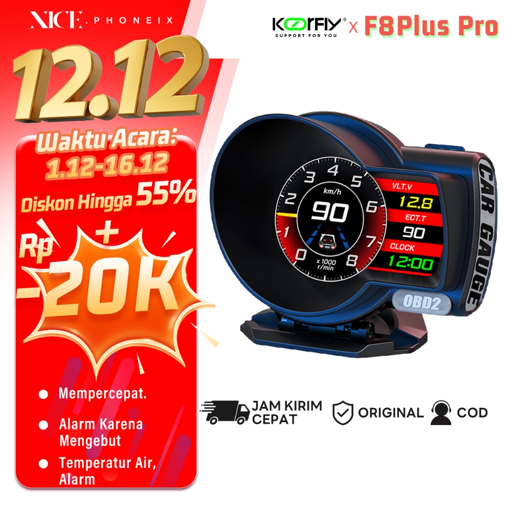 F8 PLUS PRO HUD OBD2 Display scanner mobil tachometer Kode Kesalahan Bisa Dihapus Car Smart Gauge - 