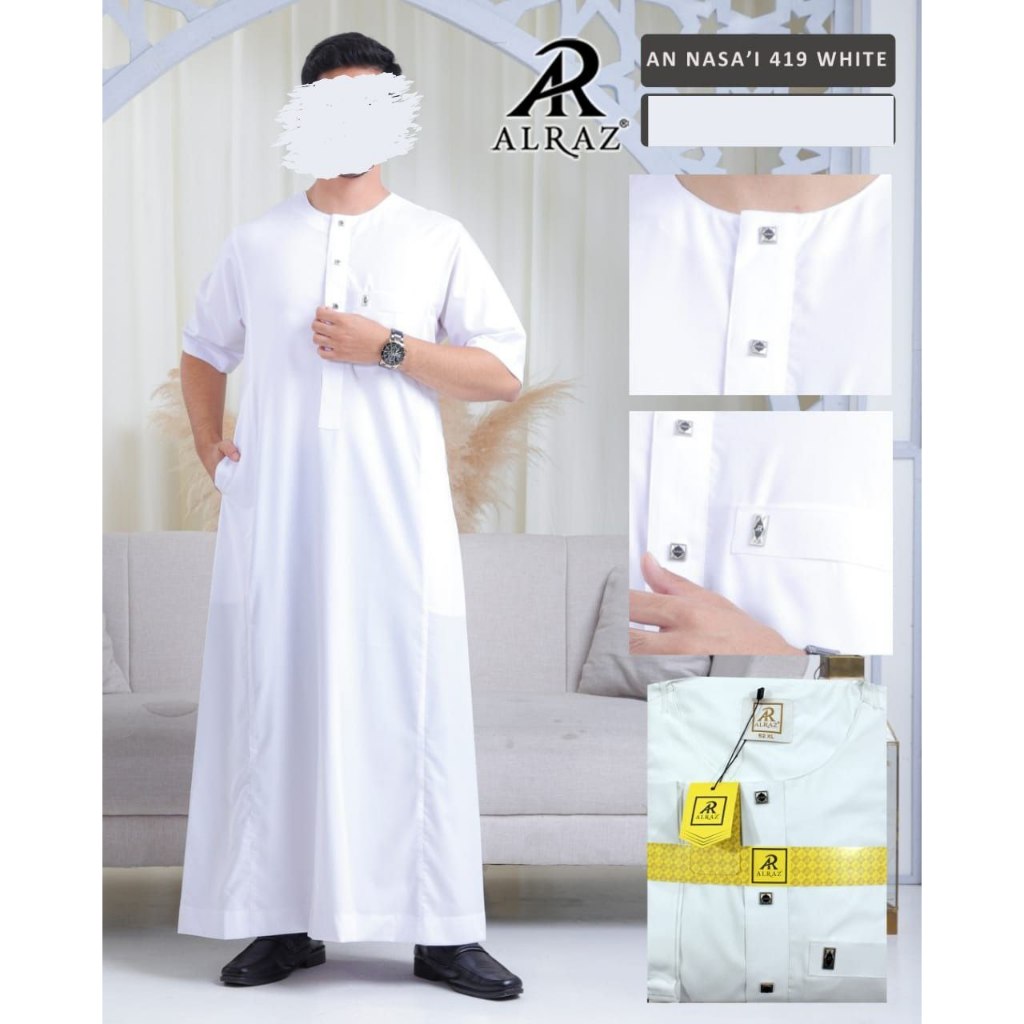 Gamis Al Raz Model Nasai – Lengan Pendek Kerah Oblong – Katun Premium