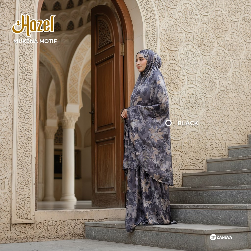 ZANEVA HIJAB – Hazel Prayer set l Mukena Motif Printing Modern dgn Pouch Elegan Special Idul Fitri