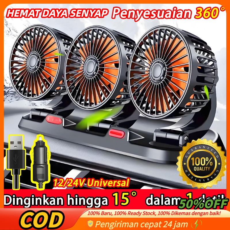 (COD/Gratis Ongkir)Asli asli Kipas Angin Mobil YUNDAI Double Cas Usb Car Fan 12-24 Volt