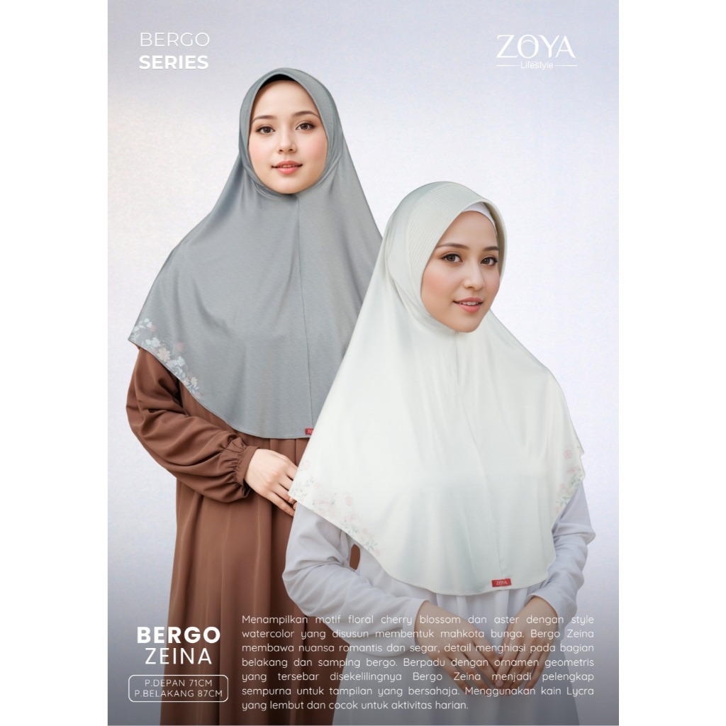 Zoya  - Bergo Zeina - Kerudung Hijab Langsung Instant Motif - Pouch Ziplock