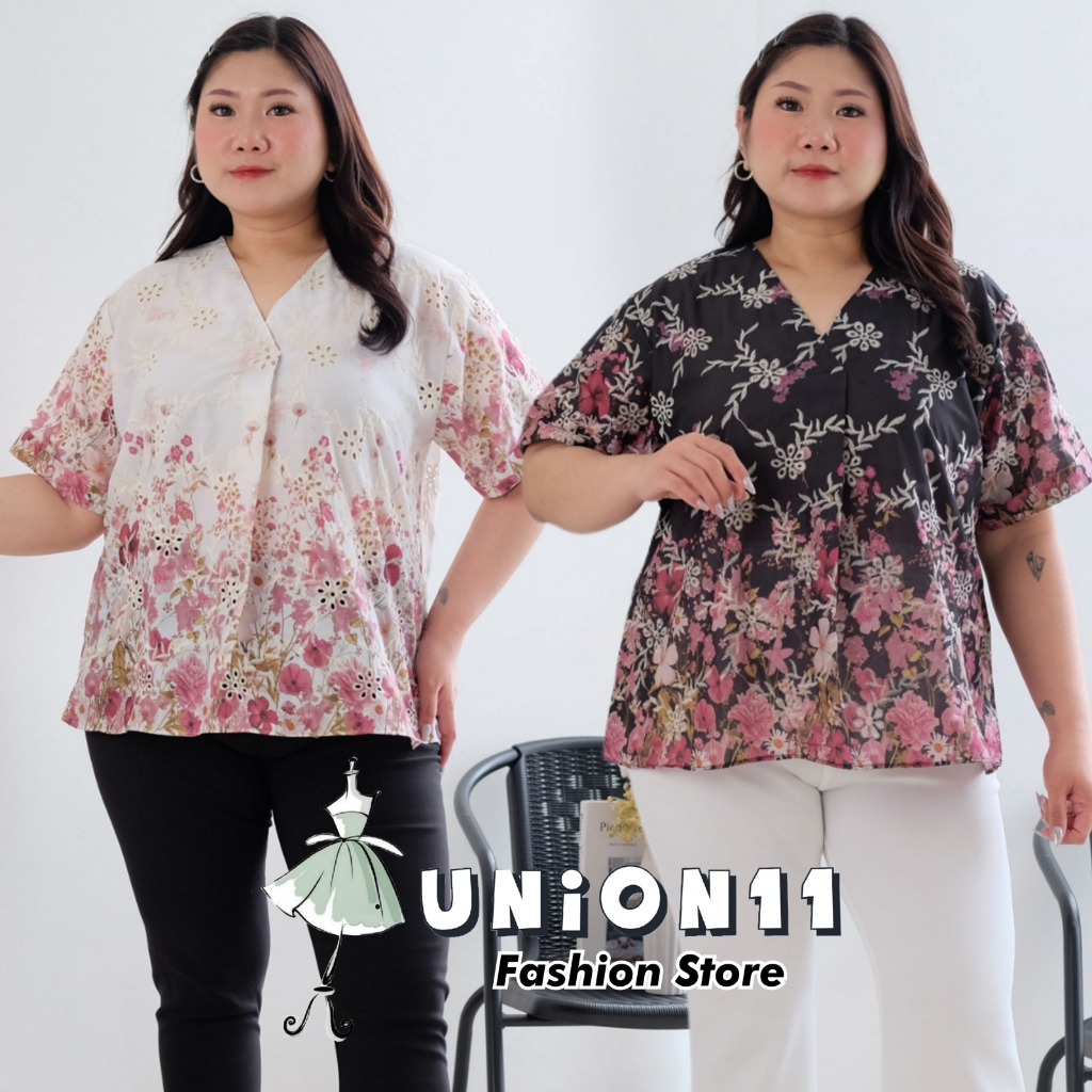 UNION11- ATASAN WANITA JUMBO XXXL BAHAN KATUN BORDIR BOLONG / BAJU KERJA WANITA BIGSIZE / SKIPPER