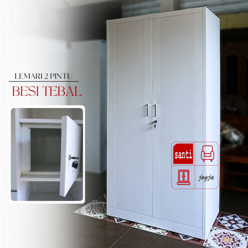 Lemari Besi Putih 2 Pintu Minimalis Tebal