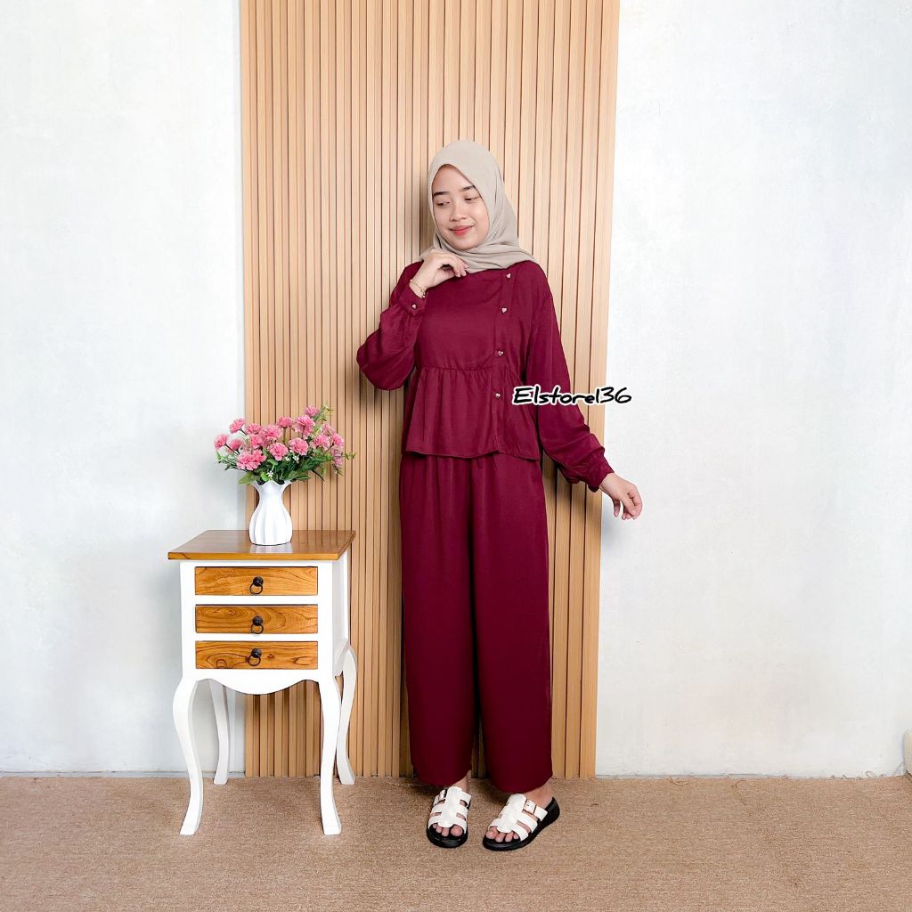 Elstore136 - Kania One Set Kemeja Celana Wanita  Rayon Twill Full Kancing