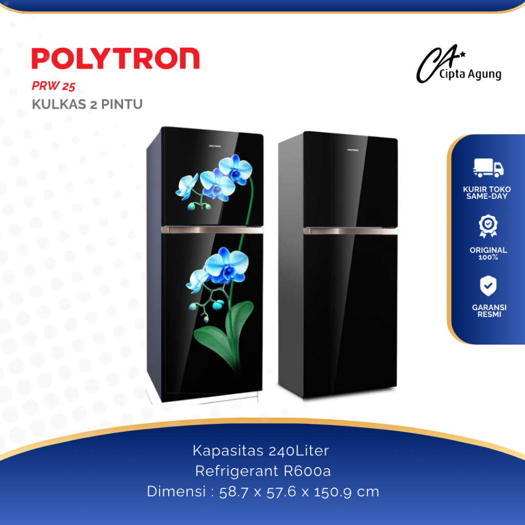 POLYTRON KULKAS 2 PINTU 240L LITER BELLEZA JUMBO PRW 25MNX PRW 25 MNX PRW-25MNX PRW25MNX   PRW 25MOB