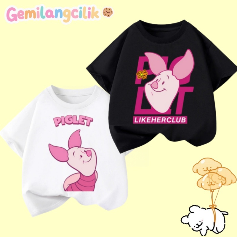 Gemilang Cilik Kaos Lengan Pendek Winnie the Pooh Piglet Pakaian Anak-anak Gaya Anak-anak Pakaian Ka