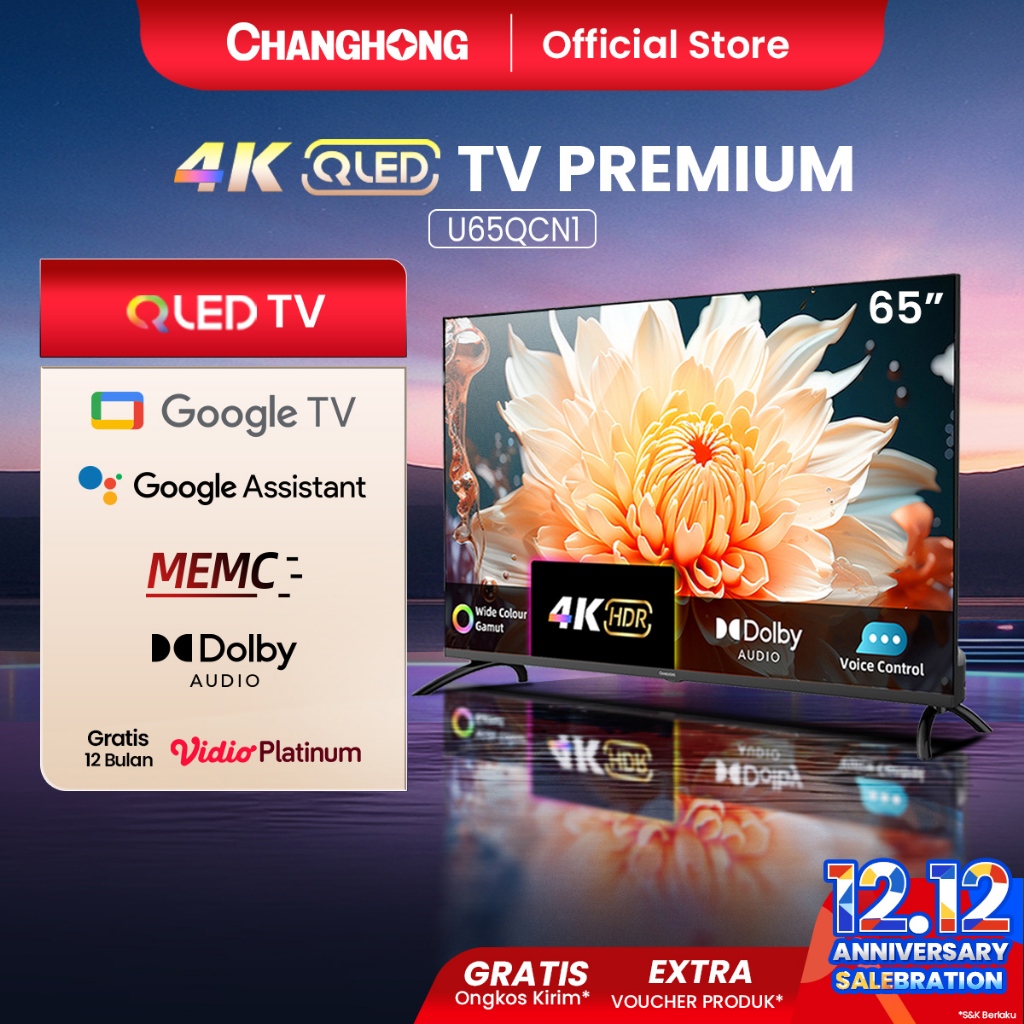 Changhong QLED TV 65 inch 4K Google TV Smart TV Digital Dolby Audio DBX-TV (U65QCN1)