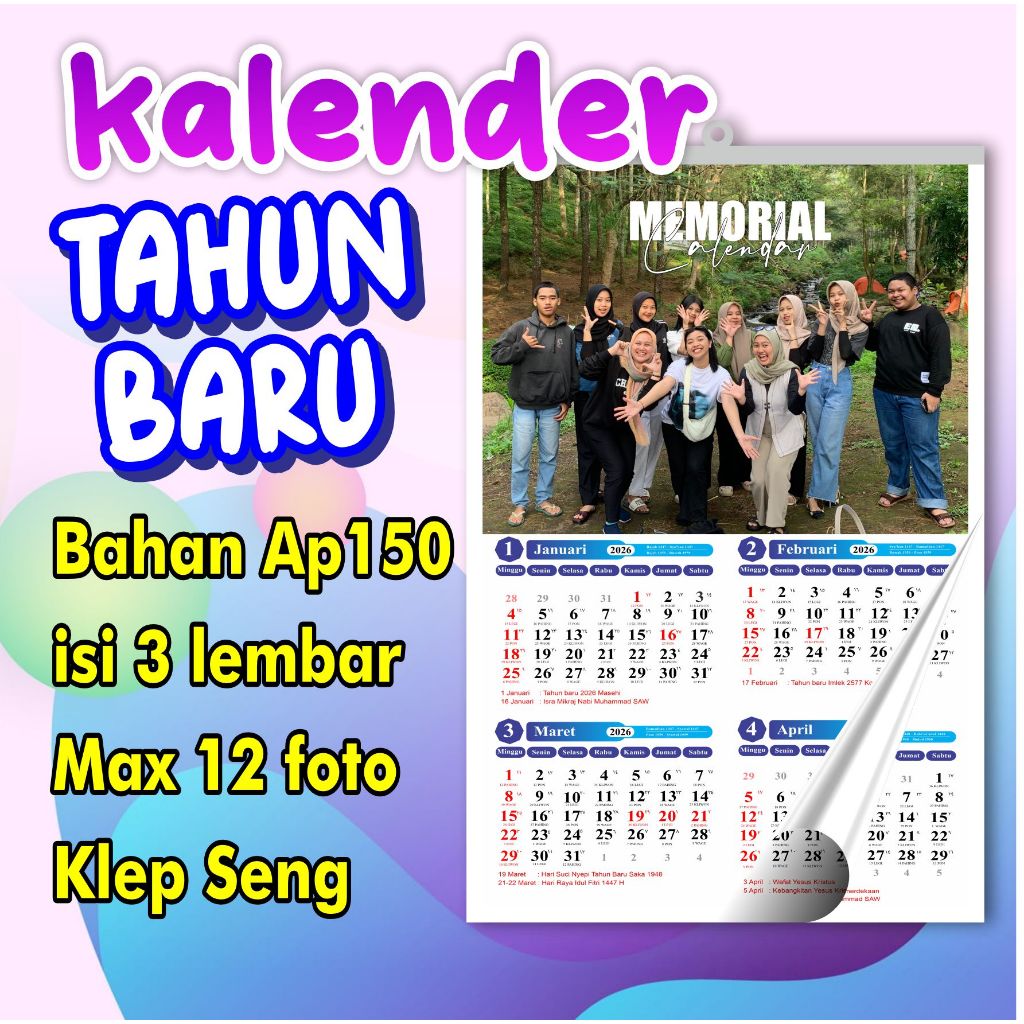 Kalender Dinding Custom Foto Pribadi / Foto Keluarga/ Foto Perusahaan /kalender 2026/ Murah
