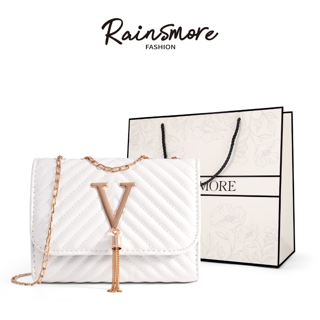 Tas Rumbai V-Shape Bohemian RAINSMORE, Desain Eksklusif Strip & Sulam