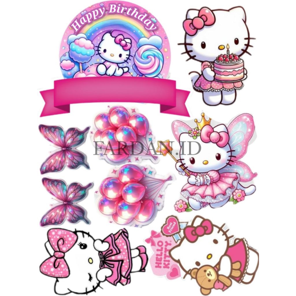 [CUSTOM NAMA]Topper Hello Kitty/Topper Cake Hello Kitty/Topper Kue Ulang Tahun Tema Hello Kitty
