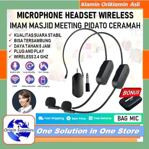 2 PCS Mic Mikropon Bando wireles Imam Masjid Terbaik Buat Sholat karaoke Terbaru 2.4G receiver