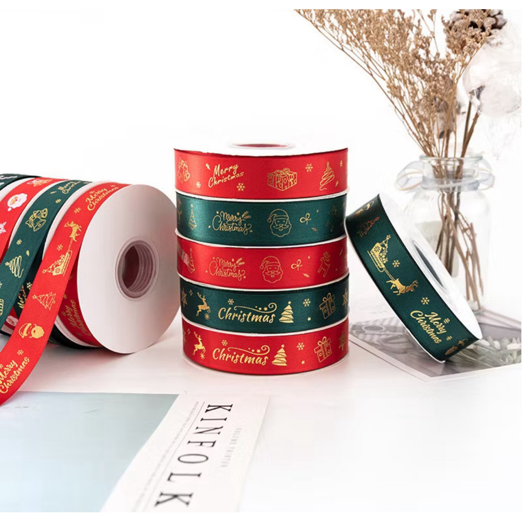 Pita Natal 2 Cm meteran / Pita Natal / pita dekorasi / pita glitter / pita box / Pita Natal Hiasan P